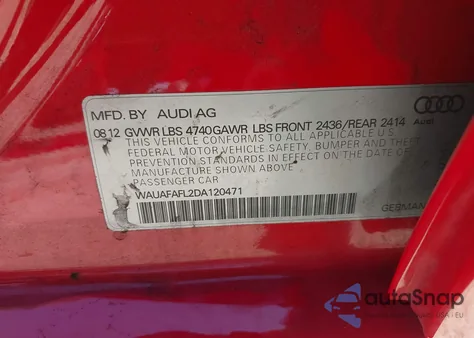 2013 Audi A4 2.0T Premium из США, поврежденный, VIN WAUAFAFL2DA120471